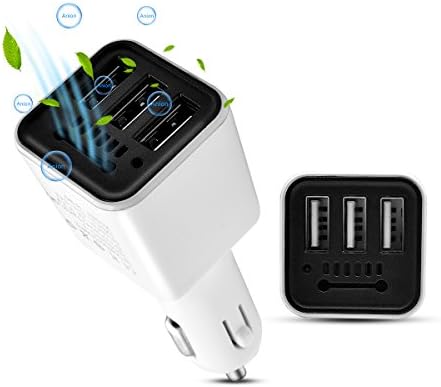 Car Charger Ionizer Air Freshener,3 USB Ports Car Charger with Anion Air Purifier,Charging Your Smart Devices and Purify the Air Simultaneously (white)