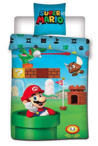 Aymax Super Mario 004 - Juego de Cama Infantil (140 x 200 cm + 65 x 65 cm, 100% algodón)