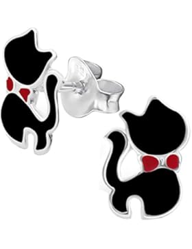 So Chic Schmuck - Kinder Ohrstecker Katze Emaille Farbe Sterling Silber 925
