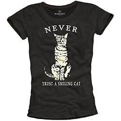 NEVER TRUST A SMILING CAT - Camiseta de gato mujer - Negra M