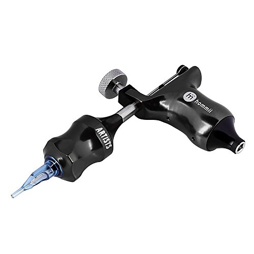 Hommii 2-In-1 Pro. Rotary Tattoo Machine Tattoomaschine Tätowierung Maschine Gun Kits für Körper Kunst Ausrüstung, Geräuscharm, 3.5 mm Hublänge, Raum Aluminium,Unibody, 7-10 V, +50 Stk. Blaue Sterile Einweg Tattoonadeln Tätowiernadeln Tattoospitze Cartridges 1,3,5,7,9 RL - 2