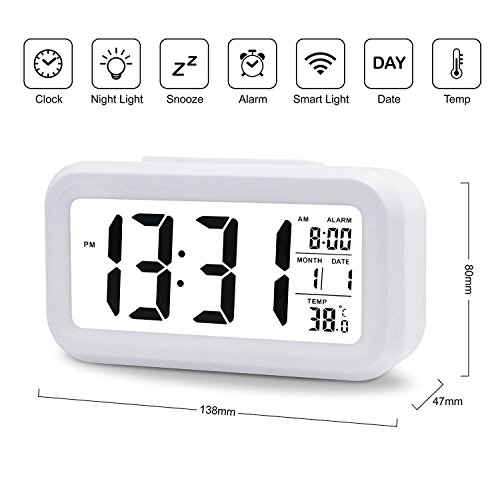 5,3″ LED Digitaluhr Wecker Beleuchtung Digitalwecker Reisewecker mit Datum und Temperatur Anzeige, Schlummertaste, Sensorlicht und Nachtlicht – Schwarz(White) - 3