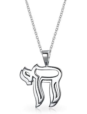 Hebräisch Chai Ausschneiden Anhänger Sterling Silber Halskette 18 Zoll