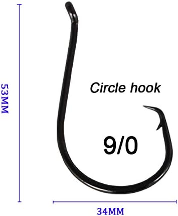Gaining ® 9/0 50pcs High Carbon Stainless Steel Chemically Sharpened Octopus Circle Fishing Hooks 7385 Black Wide Gap Offset Fishing Tackle Hooks Set