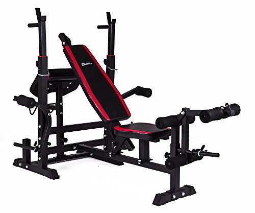 Hop-Sport Hantelbank Kraftstation 1075 mit Latzugturm, Lang-, Curl- & Kurzhantel und Gewichten 50kg bis 160kg - 4