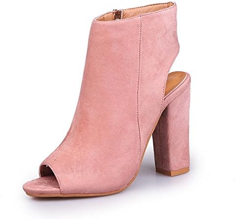 Women's Peep Toe Heeled Ankle Boots OverDose Open Toe Side-Zip Block High Heel Shoes Sandals