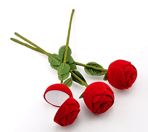 Veewon 1pcs Neuheit-rote Rosen-Blume Samt Ringe Schmuckschatulle Valentinstag Geschenkbox Hochzeit Gehäuse - 3