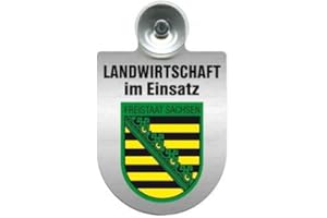 PGONA Einsatzschild für Windschutzscheibe incl. Saugnapf - Landwirtschaft im Einsatz - Wappen nach Wahl - 309460 Farbe Region Freistaat Sachsen