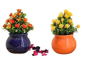 Lyallpur Stores Matki Ceramic Planter - Small (Blue & Orange Color, 7.5 cm) Plant Not Included