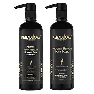 Keralooks Professional Keratin Sulphate Free Shampoo and Mask Combo Pack (500ml each)