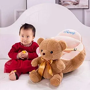 SANA Bear Soft Plush Cushion Baby Sofa Seat/Rocking Chair with Belt for Kids Brown 0.5 to 2 Years