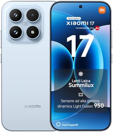XIAOMI 17, Smartphone 12+256 GB, Lenti Leica Summilux, Sensore Light Fusion 950, Batteria Surge 6330 mAh, HyperAI, Ice Blue, Garanzia 3 anni, Caricatore non incluso
