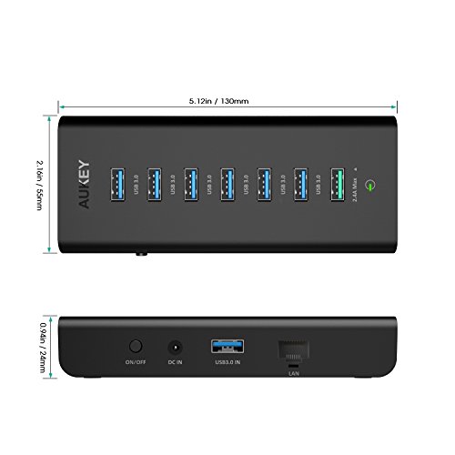 AUKEY USB 3.0 Hub 6 Datenports , 1 Ladeport , 1 Ethernet Anschluss ( RJ45 ) USB Verteiler mit 36W Netzteiladapter für MacBook , Windows Laptop andere USB 3.0 kompatibel Geräten - 4