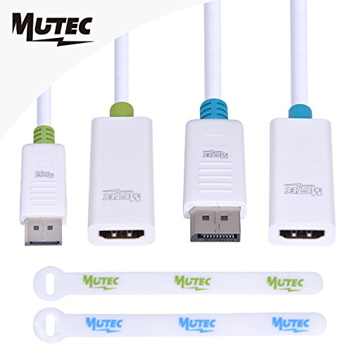 MutecPower 2 Stück Displayport (DP) auf HDMI Video Adapter Kabel Konverter - Männlich zu weiblich - 4K Ultra HD - mit 3 Kabelbinder - Stecker auf Buchse