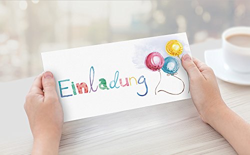 Set: 12 große Einladungskarten mit 12 Umschlägen zum Geburtstag, Kindergeburtstag oder sonstige Feier im freundlichen Ballon-Motiv - 7
