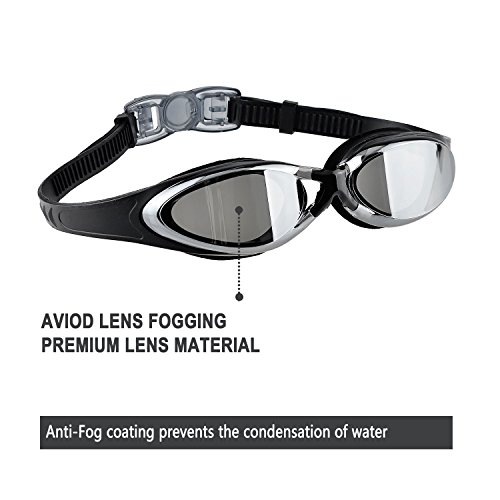 EveShine Schwimmbrille verspiegelte Taucherbrille mit kristallklarem Anti-Nebelglas, Taucherbrille mit wasserdichter bequemer Passform für Erwachsene, Kinder, Männer und Frauen – Schwarz - 2