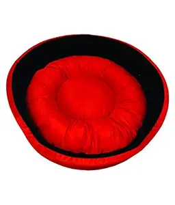 Fristone Pet Store Round Shape Reversible Ultra Soft Ethnic Velvet Bed for Dog/Cat Red Black Foam -Small