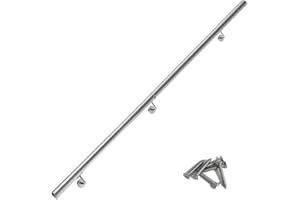 Magtctyae 225cm Stainless Steel Handrails for Stairs Rails and Handrails Wall Mounted Staircase Handrail Support Kit,Silver