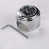 SDYDAY 7/20,3–2,5 cm Lenker Zifferblatt Uhr und Temp Thermometer für Motorrad Cruiser Chopper Wasserdicht Zifferblatt Lenker Uhr Glow Armbanduhr Universal 22–25 mm, Silber