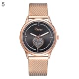 good01 Exquisite Armbanduhr Unisex Paar Herz Strass rund Zifferblatt Legierung Band Analog Quarz Armbanduhr, Rose Gold + Black