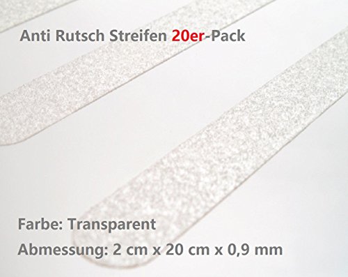 Antirutsch Streifen 20er Pack Bad Dusche Badewanne Fliesen Treppe Transparent Selbstklebend (20 x 2 cm)