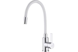AiHom Weiß Wasserhahn Küche mit Flexibler Auslauf Küchenarmatur 360° Schwenkbar Hoher-Auslauf Mischbatterie Küche Hochdruck Spültischarmatur für Einzel/Doppelspülbecken