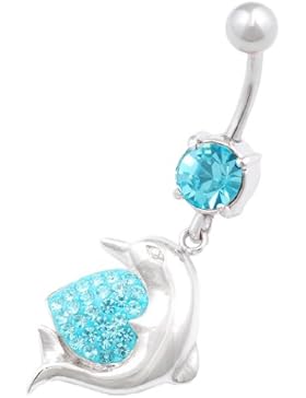 bauchnabel piercing bauch Chirurgenstahl Stecker mit Swarovski Kristalle Delphin Herz anhänger IAAB