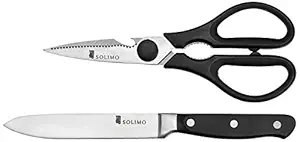 Amazon Brand - Solimo Premium High-Carbon Stainless Steel Detachable Kitchen Shears and Knife Set, 2-Pieces, Silver