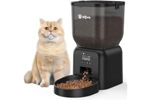 Olfjurk Automatic Cat Feeder, 4L Timed Auto Dry Cat Food Dispenser Programmable Control 1-6 Meals | Dual Power Supply with Desiccant Bag