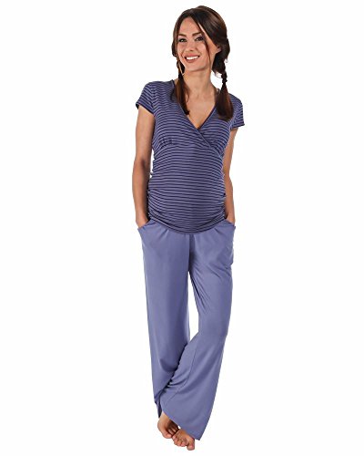 The Essential One - Maternity Nursing Pyjamas Stripe - Blue - Small - EOM154