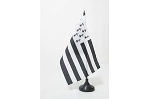 AZ FLAG - Drapeau De Table Bretagne Alternatif 21x14 cm - Petit Drapeau Breton De Bureau 100% Polyester Avec Hampe De 25cm Et Socle En Plastique Noir