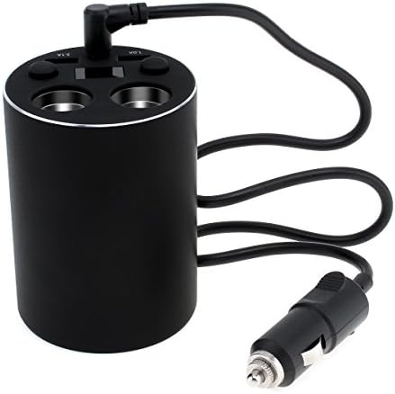 DiGiYes Car Cup Charger 12V/24V Multi Function Power Adapter + 3.1A Dual USB Charging Ports + 2 Sockets Cigarette Lighter Splitter with LED Display