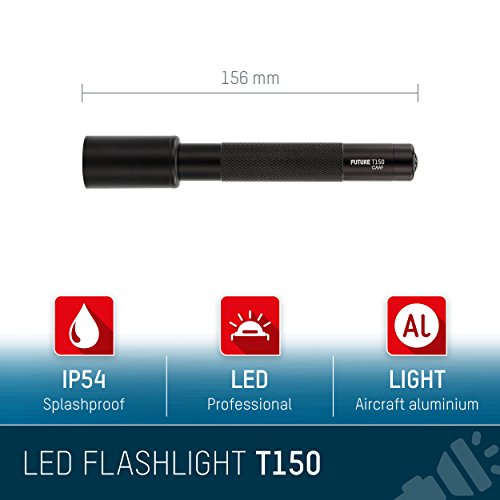 ANSMANN Future T150 Profi LED-Taschenlampe aus Aluminium 15cm (Cree LED: 150Lumen, 5000Lux, 150m, 10h) 2x Mignon AA Batterien - 2