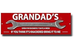 VINTAGE SIGN DESIGNS Grandads Shed Quarters funny little metal sign