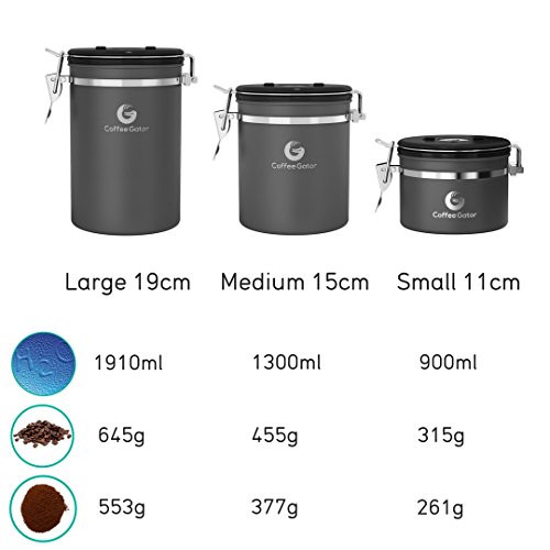 KAFFEEDOSE / KAFFEEBEHÄLTER aus Edelstahl mit Deckel und Aromaverschluss – die Vorratsdose um Kaffeebohnen u.v.m. perfekt aufzubewahren – Luftdichte Aromadose mit Dosierlöffel gratis dazu – silber - 7