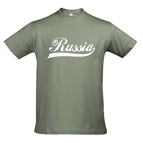 T-Shirt Russland Oldschool Russia LÄNDERSHIRT EM / WM FAN Trikot S-XXL , Khaki – weiß , XL