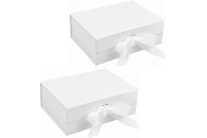 QIGEN LTD 2pcs Magnetic Gift Box with Ribbon,31 x22 x10 cm White Pink Gift Box Present Box for Christmas, Wedding,Birthday, Anniversary (White)