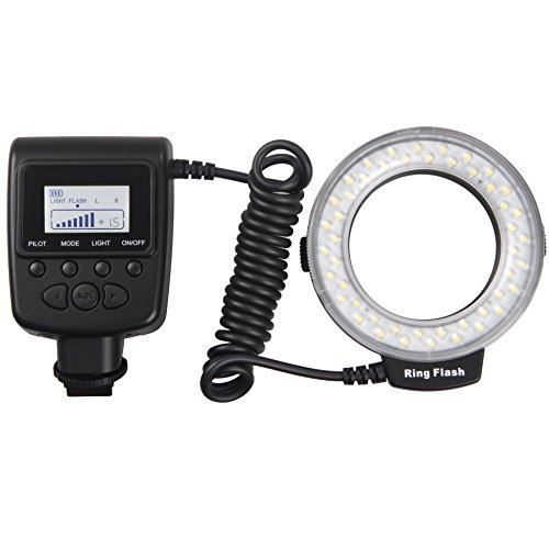 spécifications SAMTIAN RF-550D Anneau 48 LED Ultra Brillant et LégèreLED Flash Annulaire avec une luminosité plus précise Series Macro est conçu pour Appareils Photo Reflex Nikon Canon Olympus Éclairage étincelant avec 8 adaptateurs et 4 anneaux diffuseurs de flash Transparent, Blanc Opaque, Jaune et Bleu