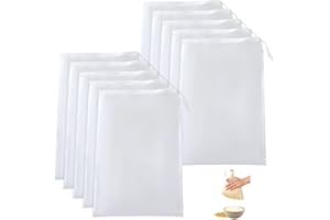 HMCEY 10 Pièces Sac Filtrant Alimentaire 20 X 30 CM,Etamine pour Confiture Nylon,Sac à Lait de Noix avec Cordon,Nut Milk Bag,Sacs à Lait Végétal Réutilisable,Filtre à Jus de Fruit,Poche Filtrante