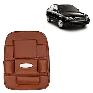 RD Universal PU Leather Car Auto Seat Back Organizer Multi Pocket Travel Storage Bag with Hangers, Tissue Paper and Bottle Holder-Tan Colour Compatible for Maruti Suzuki Old Baleno
