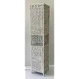 Lampada da terra rettangolare in canna palustre,decapata in bianco stile Shabby,cm120,5x20,5
