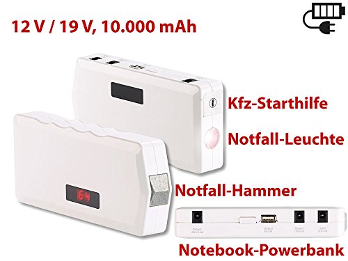 Preisvergleich Produktbild Notebook Powerbank mit Notfall-Hammer, Kfz-Starthilfe , 10.000 mAh / 400 A