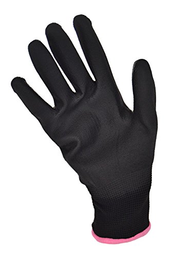 12 Paar Nylon Feinstrick Handschuhe Arbeitshandschuhe PU-beschichtet (7 / S, schwarz) - 3