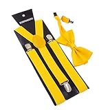 Panegy (Conjunto/2 Piezas) Pajarita con Tirantes Elásticos (2.5cm) 'Forma Y' de 3 Pinzas Accesorios en Color Sólido para Hombres Mujeres Adultos - Negro/Amarillo/Verde/Morado/Rojo/Azul a Elegir
