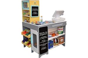 tanner DER KLEINE KAUFMANN TANNER Deco - Supermarkt aus Holz, mit Miniatur Lebensmitteln, mit Zubehör für Kaufmannsladen, lebensmittelechtes Design, 0348.2