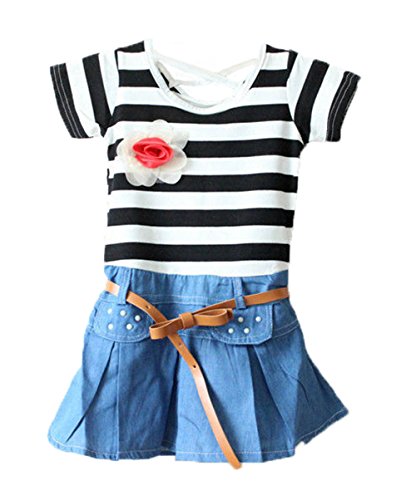 Cute Baby Girls kids Toddler Princess Kids Stripes One-pieces Denim Jeans Dre...