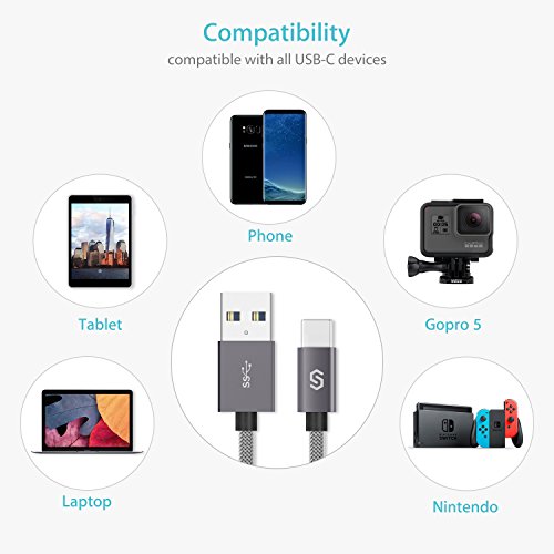 Syncwire C  ble USB Type-C    USB 3 0 - C  ble USB C Ultra-rapide en Nylon Tress   pour Samsung S9 S8 A3 A5 A7  Note 8  Oneplus 2 3  Huawei P9  Macbook Pro  Lumia 950 XL  Nexus 5X 6P  Xiaomi etc - 1M Gris