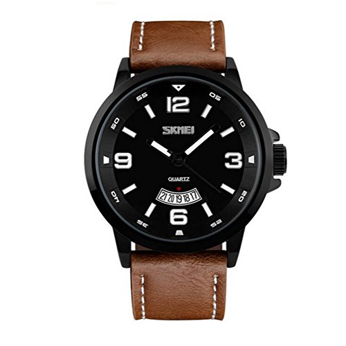 XY Fancy Herren Analog Quarz Wasserdicht Business Casual Armbanduhr mit PU-Leder-Band, mit Schlsselkratzfestes Gesicht und Datum Kalender, 50M 5ATM Wasserdicht, Braun