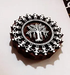 P.S.WOODEN BLOCKS STAMPS, Warli Round Design Wooden Printing Block Stamp Size 4.5 * 4.5 inch Hand Carved Printing Stamp