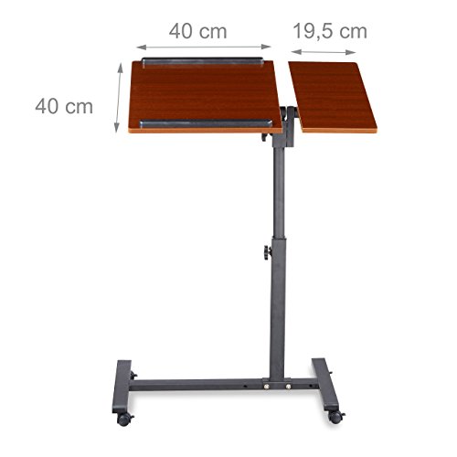 Relaxdays Laptoptisch höhenverstellbar HBT 95 x 60 x 40 cm Notebook Ständer auch für Linkshänder Sofatisch Beistelltisch mit bremsbaren Rollen mit Ablage für Maus mit 2 Stopp-Leisten, Mahagoni, rot - 4